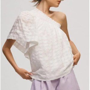 NWT Anthropologie | Maeve | White One-Shoulder Ruffle-Sleeve Boho Blouse, XS